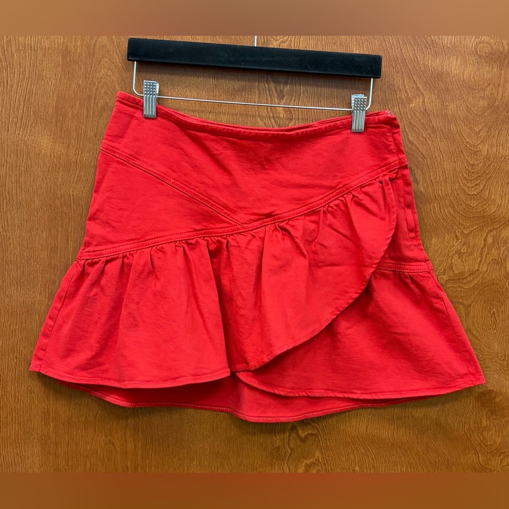 Mother the Minx Drop Waist Red Ribbon Mini Skirt size 31 cotton blend stretchy